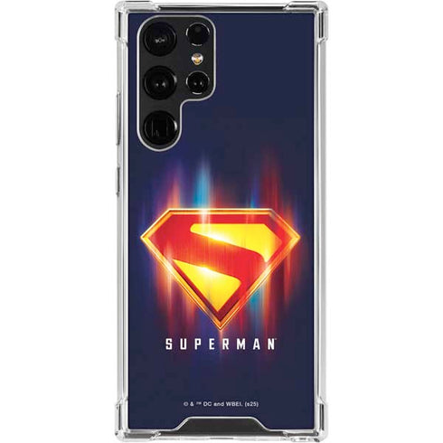 Superman 2025 Energy Shield Neon Emblem Galaxy S24 Ultra Clear Case